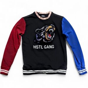 Hustle Gang Bear Graphic Colorblock Sweatshirt | Multicolor | Size L